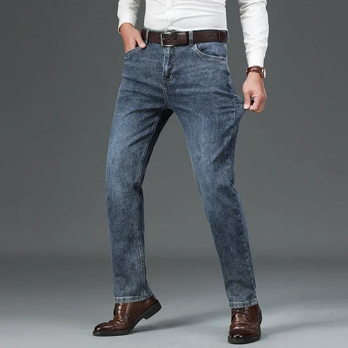Men's High Waist Fit Straight Jeans Classic Vintage Cotton Trousers