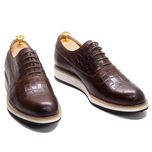 Genuine Leather Snake Pattern Casual Lace-Up Shoes for Men