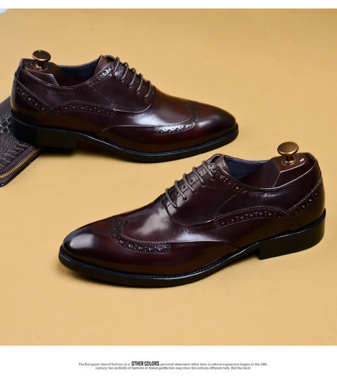 Genuine Cow Leather Brogue Oxford Shoes for Men Vintage Handmade Casual Flats