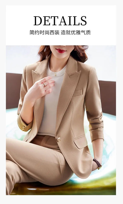 Korean Elegant Casual Blazer Coat and Flare Pants Two-Piece Women's Suit Set for Autumn/Winter Fashion