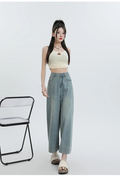 Wide Leg Loose Denim Ankle-Length Jeans for Women - Trendy Streetwear Pants Perfect for Summer Outfits and Casual Styling