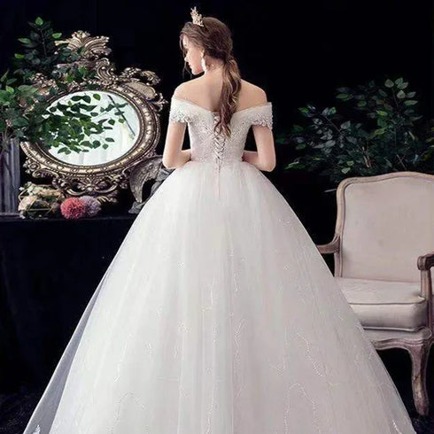 Wedding Dresses Illusion V-Neck Short Tulle Sequined Embroidery Beading Backless Off The Shoulder Luxury Bride Gown