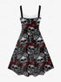 Plus Size Gothic Printed Sleeveless Dress for Women with Skull Rose Graphic