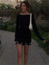 Women's Knit Mini Dress Ruffled Autumn High Waist Elegant Slim Party Dress Patchwork Knitwear