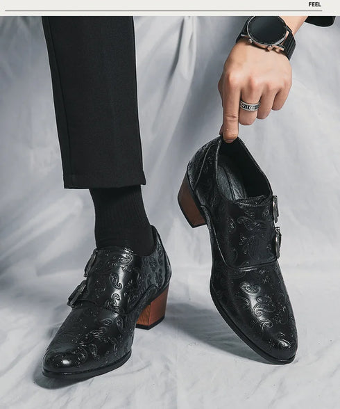 Men's Wedding Shoes Fashion Slim Fit Pointed High Heel Leather Dress Shoes Classic Vintage Style