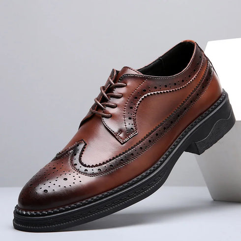 Elegant Men's Formal Dress Brogue Shoes - Slip-On British Gentleman Oxfords for Weddings and Special Occasions