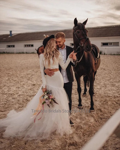 Customized Two-Piece Bohemian Jersey Wedding Dress Casual Bridal Dress