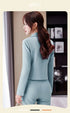 Chic Women's Office Suit Set: Long Sleeve Double Breasted Short Tops with Slim High Waisted Pencil Pants for Spring Fashion