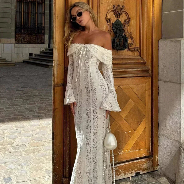 Suninheart White Off The Shoulder Bodycon Dress Wedding Guest Dress for Women