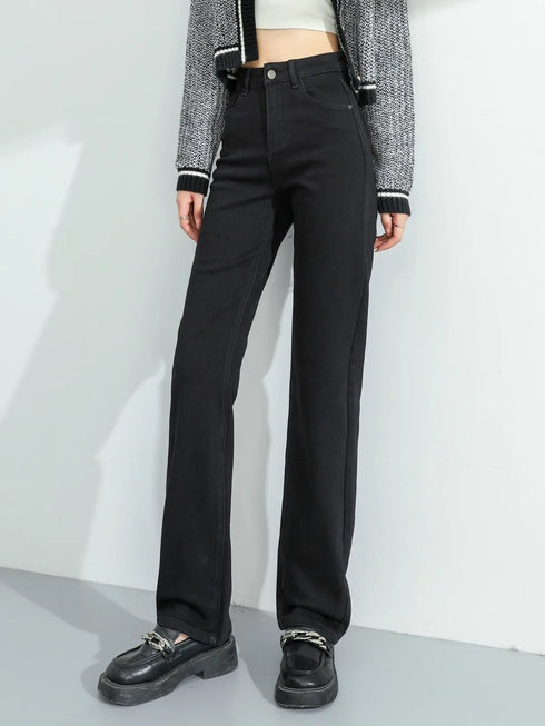 Vintage Y2K High Waist Straight Leg Denim Jeans for Women's Fall Outfits - Soft Cotton Elastic Full Length Streetwear Pants