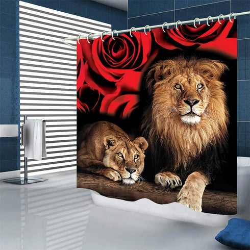 4 Piece Doormat Shower Curtain Set with Non-Slip Rugs Toilet Seat Cover and Bath Carpet for Bathroom Decor