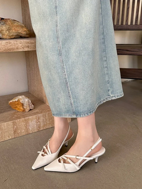 Elegant Pointed Toe Buckle Strap Pumps for Women - Chic Thin Heeled Dress Shoes