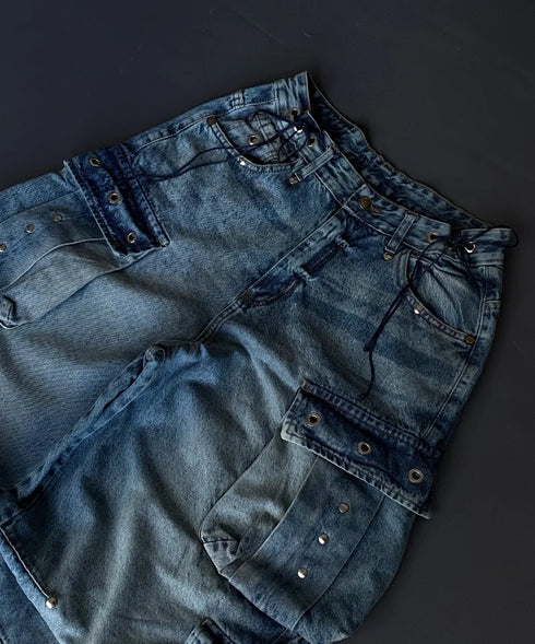 Baggy Jeans Streetwear Harajuku High Waist Multi Pocket Washed Denim Jeans For Men And Women