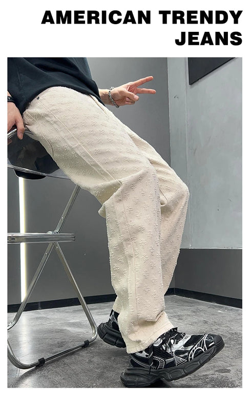 Black Men's Designer Jeans Straight Leg Baggy Denim Trousers