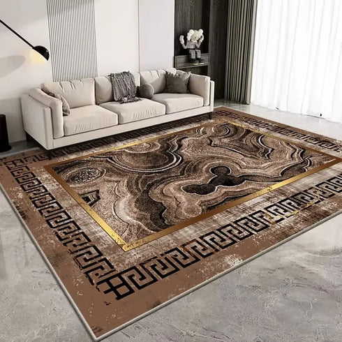 European Style Luxury Gold Area Rug Abstract Texture Washable Living Room Carpet
