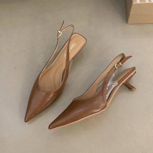 Elegant Pointed Toe Slingback Sandals Low Heel Mules