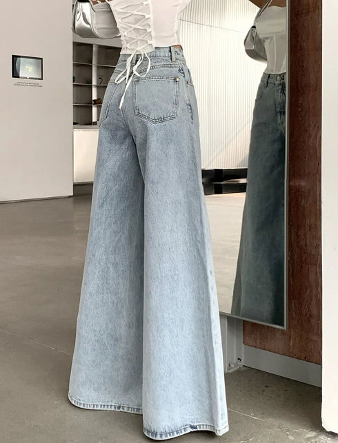Xpqbb Womens Wide Leg Jeans Casual High Waist Baggy Trousers