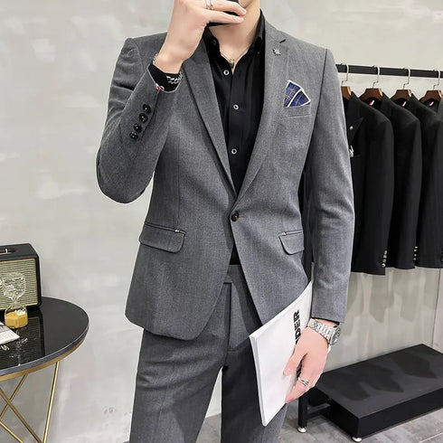 Men's Two-Piece Wedding Suit Business Casual Ensemble with Trousers