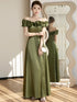 Backless Satin Sleeveless Ankle-Length Evening Dress for Bridesmaid Dress with Built-In Bra and Bow