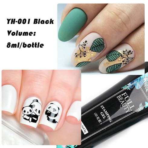 8ml Black Nail Stamping Gel Polish for Stunning Manicure Art with White Gold Transfer Gel, Perfect for UV Soak Off Varnish and Nail Art Stamping Plate Tools