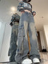 Female Jean Spliced Pockets Cargo Pants Distressed Denim Basics