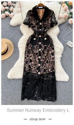 Embroidery Lace Long Cake Dress for Women Evening and Birthday Parties