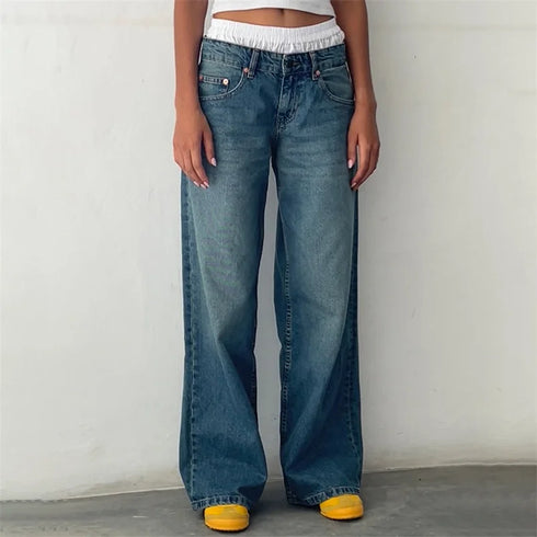 Y2K Inspired Wide Leg Denim Pants for Women - Trendy Low Waist Jeans with Multi Pockets Perfect for Summer Streetwear and Fall Outfits