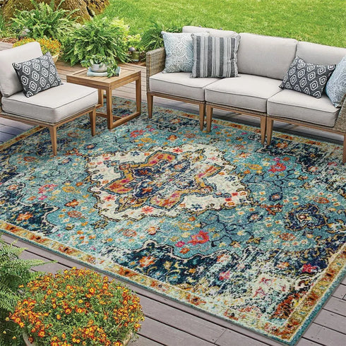 Retro Persian Carpet Large Area Outdoor Balcony Mat for Living Room and Bedroom Decor