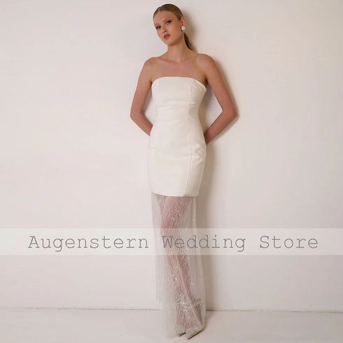 Wedding Dress Bridal Gown Satin Sheath Lace Strapless Silhouette for Civil Ceremony