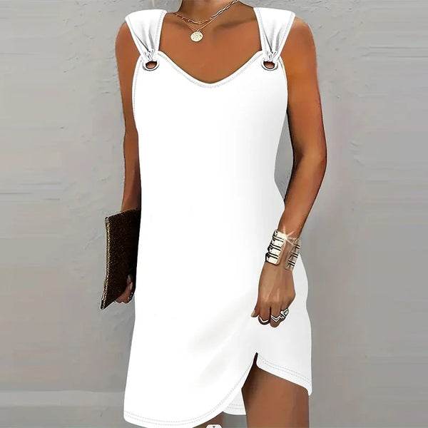 Women's Fashionable Casual Solid Color Suspender Dress Sleeveless Summer Skirt