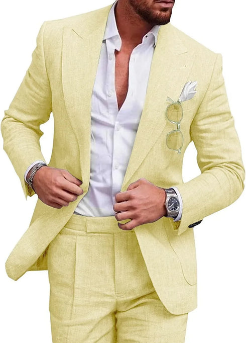Elegant Men's Linen Suit Set - 2 Piece One Button Slim Fit for Smart Casual Events and Year-Round Style