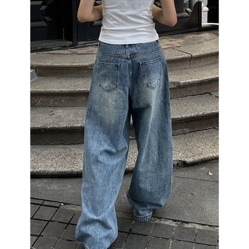 Vintage High Waist Wide Leg Baggy Jeans for Women - Classic Straight Denim Trousers Perfect for Summer Streetwear and Fall Outfit Inspiration