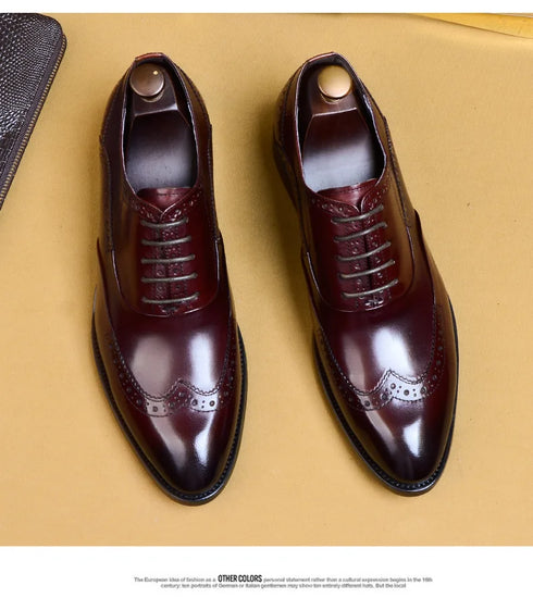 Genuine Cow Leather Brogue Oxford Shoes for Men Vintage Handmade Casual Flats