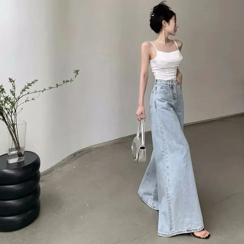 Xpqbb Womens Wide Leg Jeans Casual High Waist Baggy Trousers