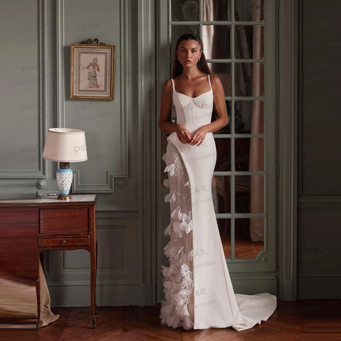 Luxury Wedding Dresses Mermaid Women's Lace Appliques High Split Sleeveless Bridal Gowns Customized