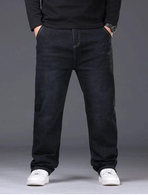 Plus Size Mens Jeans Loose Denim Straight Leg Stretch Casual Trousers