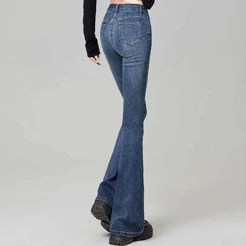 Korean Style Women's Grunge Flare Jeans - Y2K Bell Bottom Trousers for All Seasons, Perfect for Fashionable Streetwear and Fall Outfit Inspiration