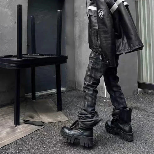 High Street Baggy Flare Jeans for Men Y2k Denim Trousers