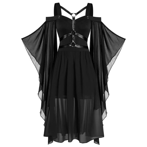 Gothic Style Long Dress Wide Hemline Irregular Splicing Women's Tank Top for Unique Halloween Fashion