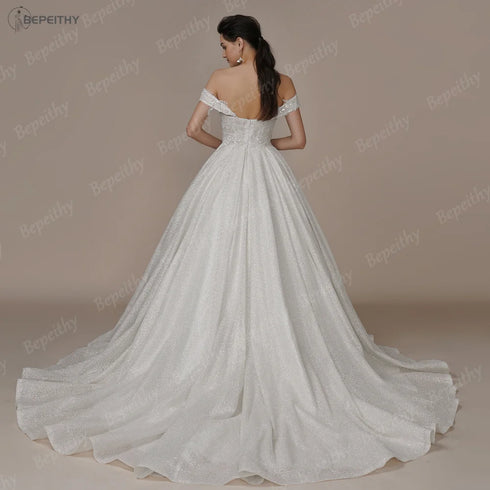 BEPEITHY Customized Luxury Strapless A Line Glitter Wedding Dresses
