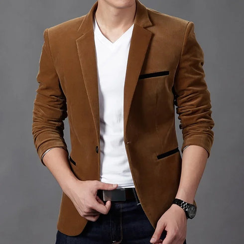 Men's Corduroy Smart Casual Slim Fit Suit Jacket with Single-breasted Design for Spring and Autumn - 4XL
