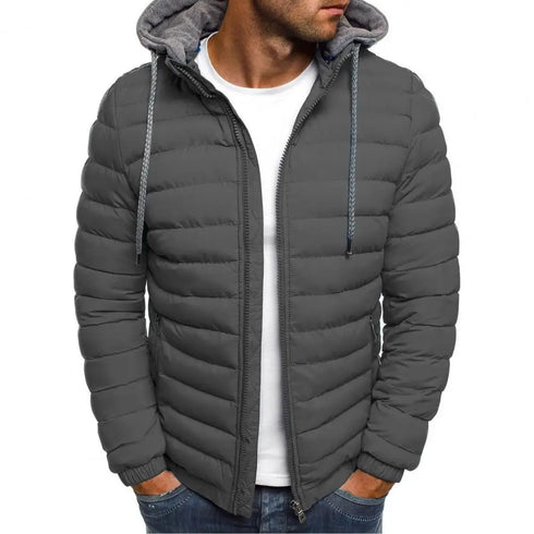 Oversized Men's Detachable Hat Padded Hooded Cardigan with Drawstring - Thick Warm Winter Jacket Outerwear for Casual Style