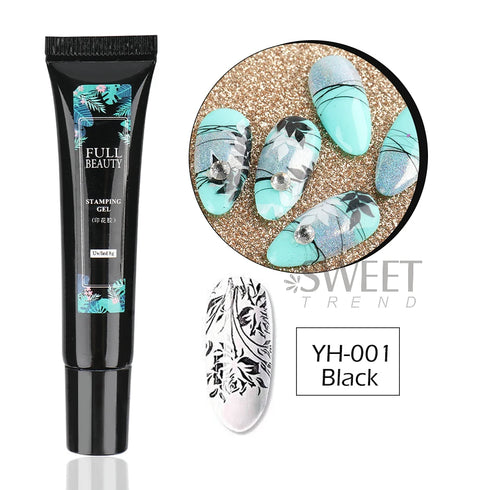 8ml Black Nail Stamping Gel Polish for Stunning Manicure Art with White Gold Transfer Gel, Perfect for UV Soak Off Varnish and Nail Art Stamping Plate Tools