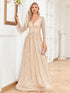 Elegant V Neck Long Sleeve Sequins Evening Gown for Formal Occasions