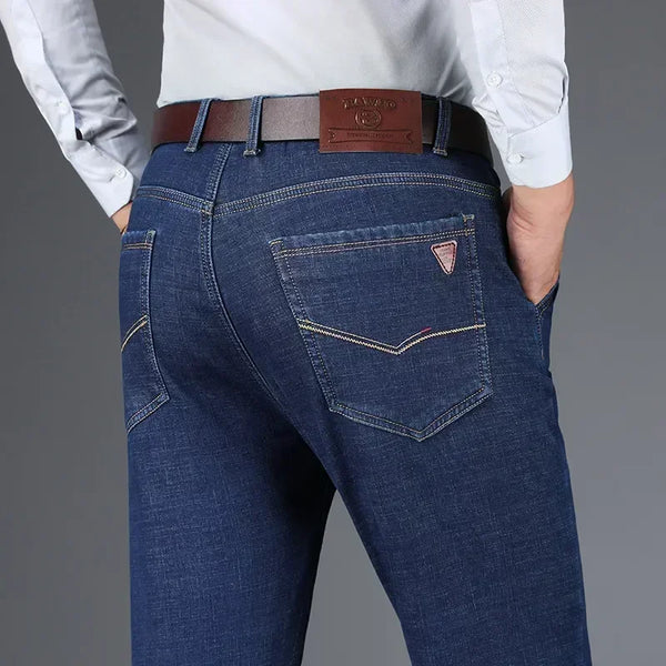 Men's Fall and Winter Jeans Thick Straight Mid-high Waist Denim Trousers Casual Pants