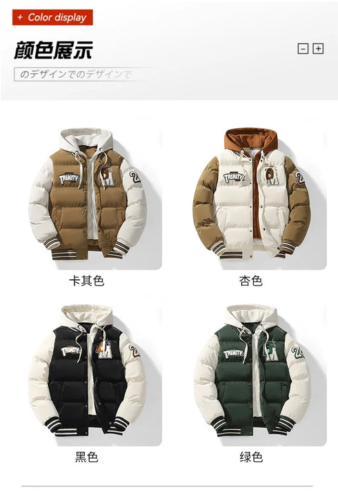 Detachable Liner Hooded Cotton-Padded Jacket for Men in Winter - Stylish Casual Outerwear for Couples, Available in L-XXXL Sizes