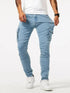 Elastic Denim Cargo Jeans For Men Slim Fit With Pockets Daily Wear