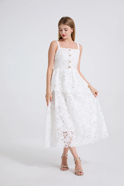 Embroidery Lace Long Cake Dress for Women Evening and Birthday Parties