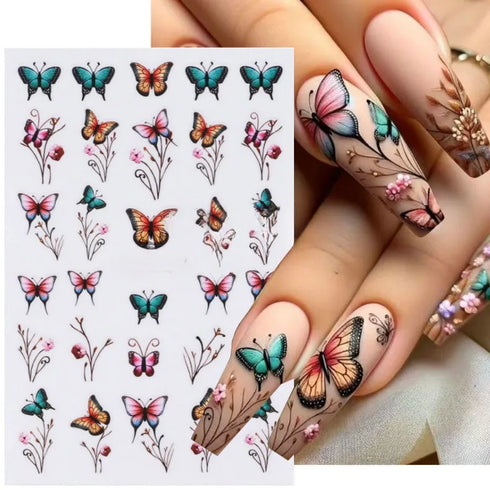 3D Nail Art Stickers with Daisy, Cherry Blossom, Petals, Leaves, and Butterflies for Spring and Summer Manicure Decoration Tips - Slider Style Nail Polish Accessories