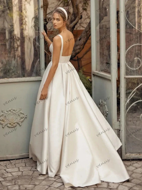 Charming Wedding Dresses A-Line Satin Bridal Gowns Elegant